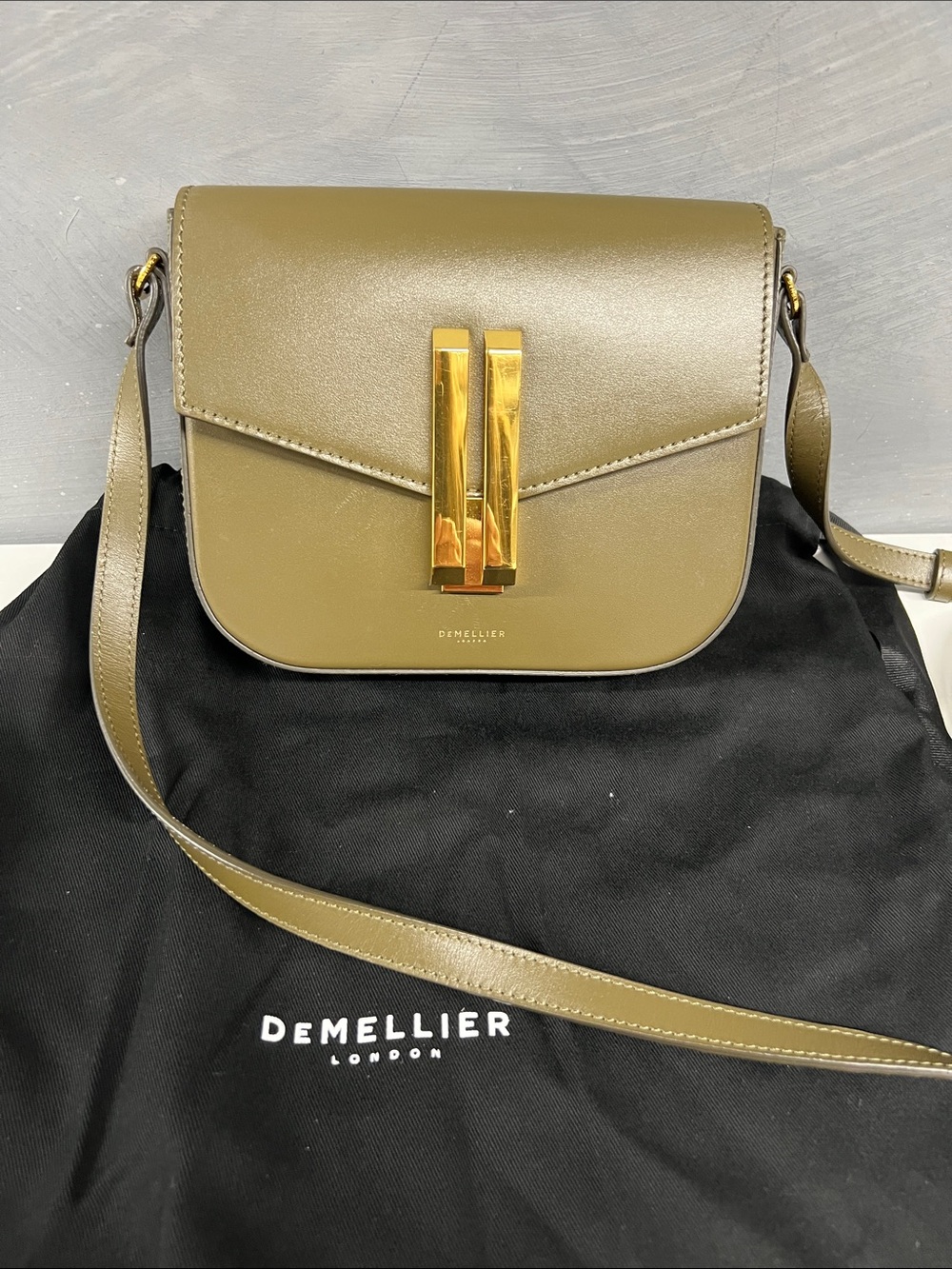 DeMellier Olive Green Leather Crossbody with Gold Hardware